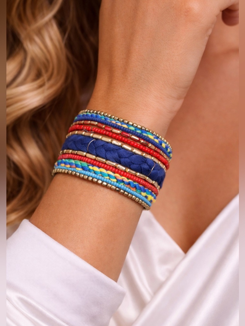 Vintage 1990s Colorful Boho Beaded Wrap Bracelet – Multicolor Tribal Cuff